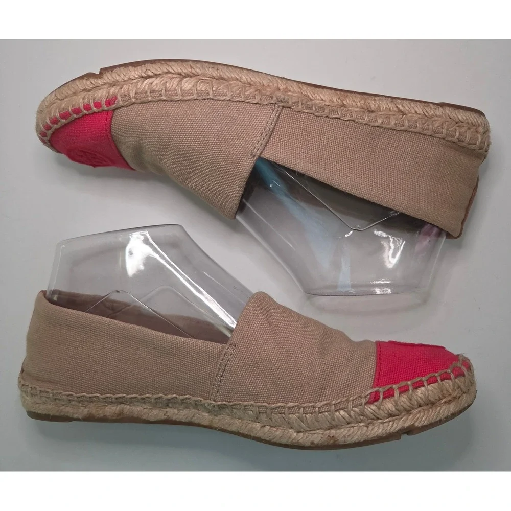 Tory Burch Color-Block Canvas Espadrilles Tan Red Logo Flats 7.5M Boho Chic